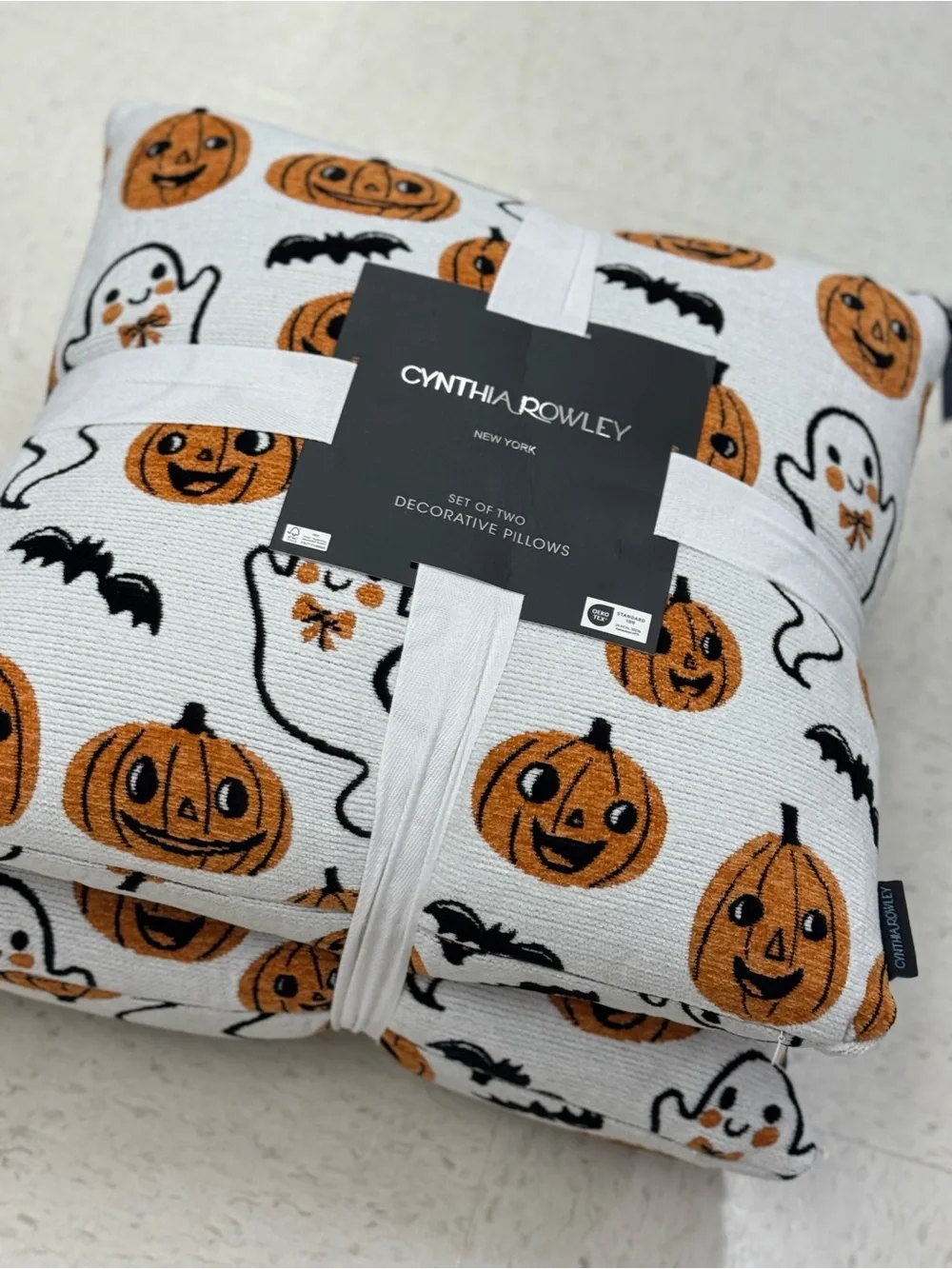Cynthia Rowley Halloween Pumpkin & Ghost Decorative Pillow Set - White & Orange
